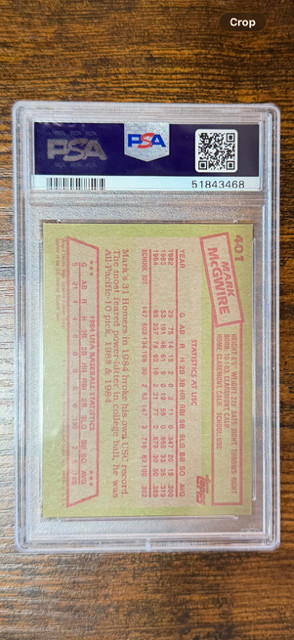 1985 TOPPS USA BASEBALL MARK MCGWIRE #401 (RC) PSA 8 view 2