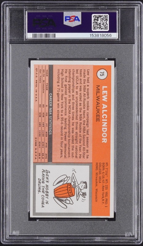 1970 Topps Lew Alcindor Kareem Abdul-Jabbar #75 PSA 4 view 2