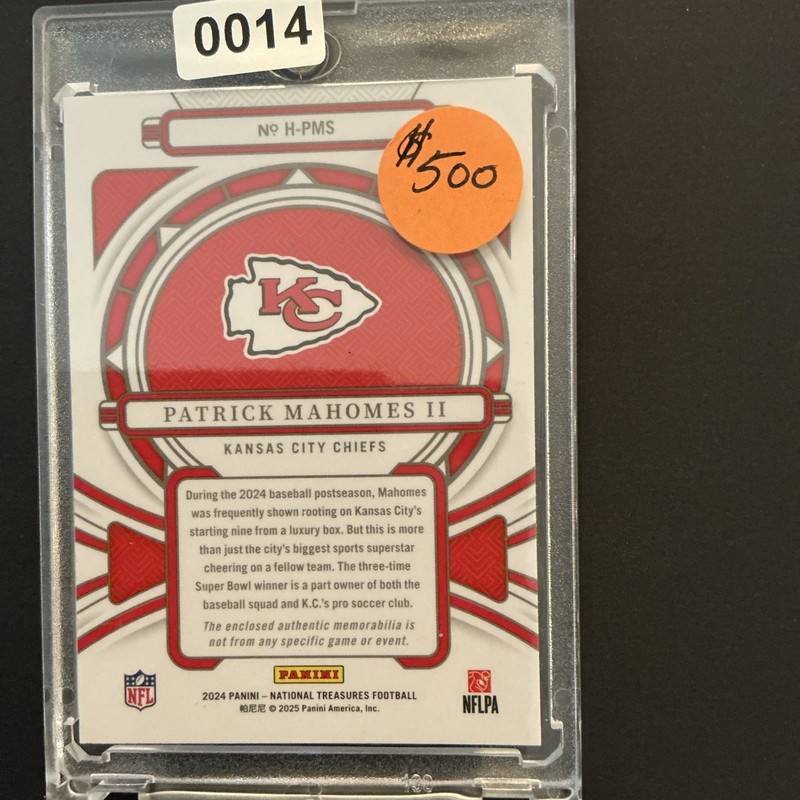 Panini National Treasures HEIRLOOMS Patrick Mahomes H-PMS Holo Gold Chiefs /10 view 2