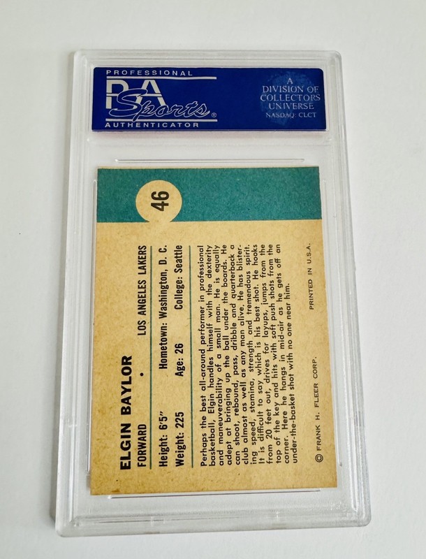 1961 Fleer #46 Elgin Baylor PSA 7 NM Los Angeles Lakers HOF Vintage Card view 2