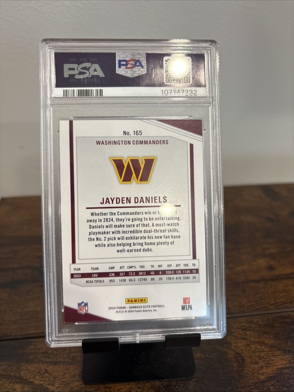 2024 Panini Donruss Elite - Jayden Daniels #165 Aspirations Shimmer /875 PSA 8 view 2