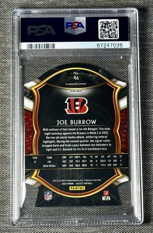 2020 Panini Select - Concourse Joe Burrow #46 Neon Green Prizm Die-Cut (RC) view 2