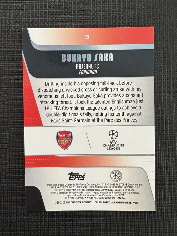 Topps Chrome UEFA | Bukayo Saka Pink Glitter #12 /250 Arsenal view 2