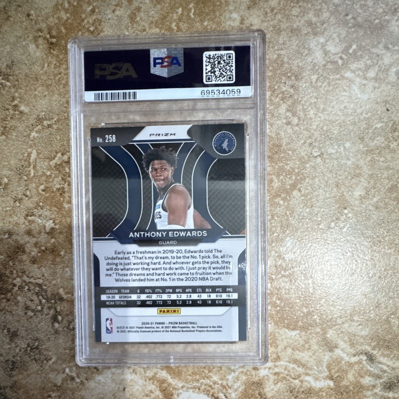 Panini Prizm 2020-21 Anthony Edwards #258 Fast Break Prizm RC PSA 9 view 2