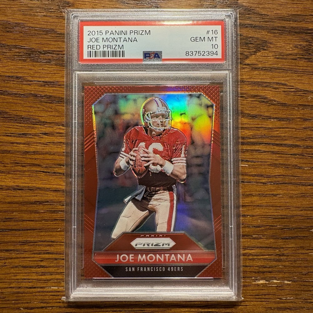 2015 Panini Prizm Joe Montana Red Retail Prizm SP PSA 10 49ers #16