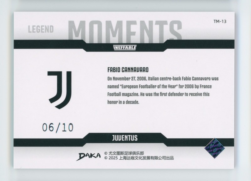 2024-25 Fabio Cannavaro Daka Ineffable Moment Gold Juventus Soccer Card 6/10 view 2