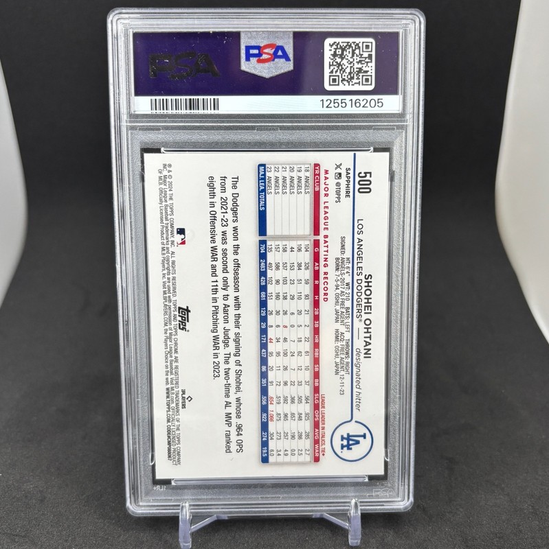 SHOHEI OHTANI 2024 TOPPS CHROME SAPPHIRE #500 PSA 10 GEM MT view 2