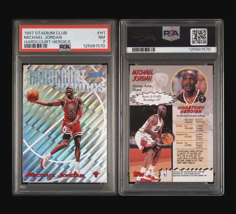 1997 STADIUM CLUB HARDCOURT HEROICS #H1 MICHAEL JORDAN PSA 7 view 2