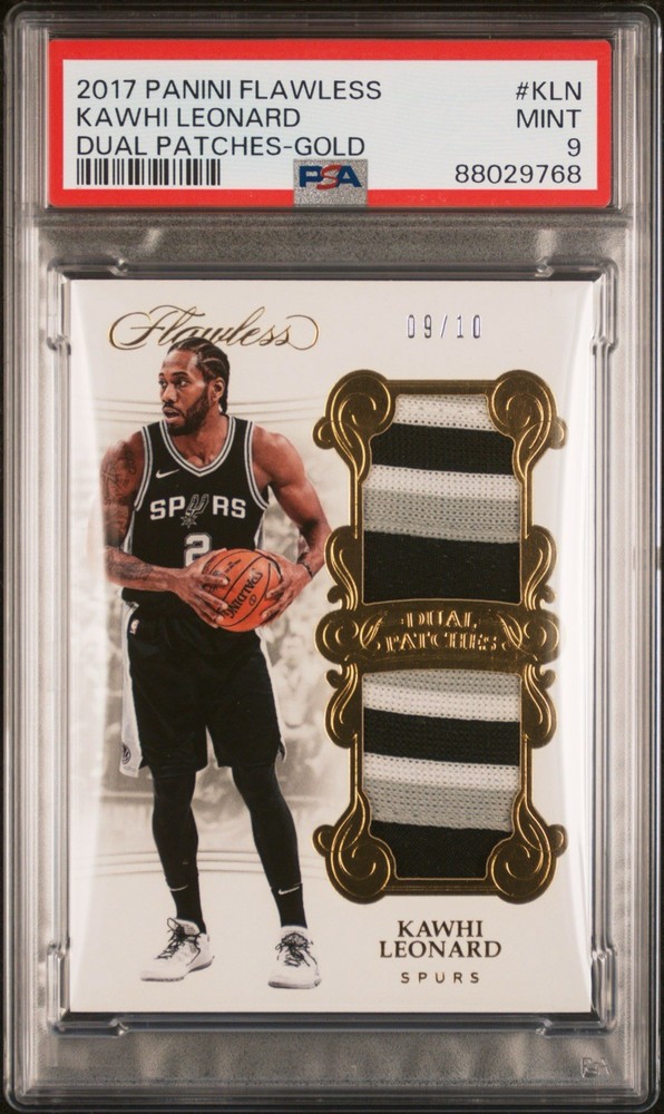 Kawhi Leonard 2017 Panini Flawless Dual Patch Game Worn Gold /10 PSA 9 Mint