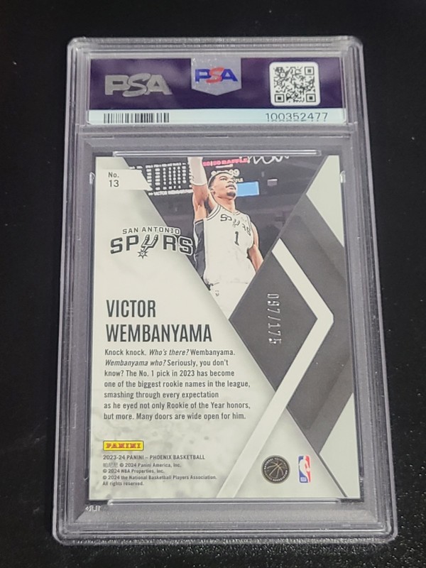2023 Phoenix Instant Phenom Victor Wembanyama RC Green Lazer  #/175 PSA 10 view 2