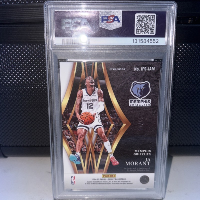 2024-25 Panini Select Ja Morant Blue Prizm In Flight Auto /49 PSA 10 LOW POP view 2