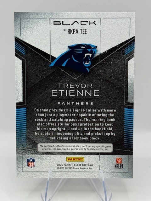 2025 Black Trevor Etienne Rookie Patch Auto /199 RPA Panthers RC  3 Color Patch view 2