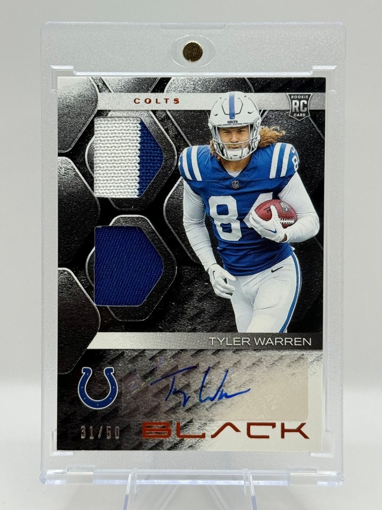 2025 Black Tyler Warren Rookie Dual Patch AUTO Orange # /50 Colts RC AU MEM