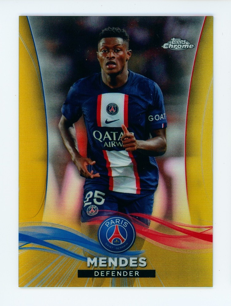2022-23 Nuno Mendes Topps Chrome Team Set Gold Refractor PSG Soccer Card 9/10