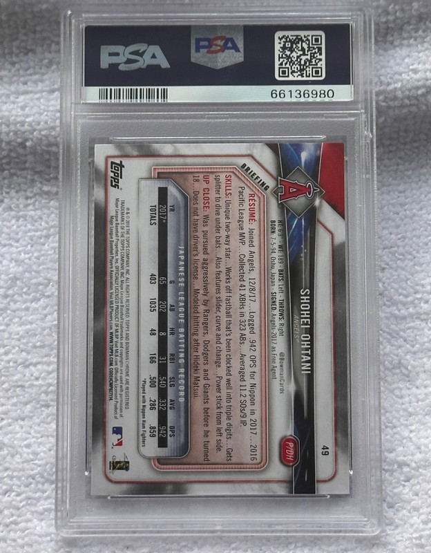 2018 BOWMAN SHOHEI OHTANI ROOKIE #49 PSA 10 view 2