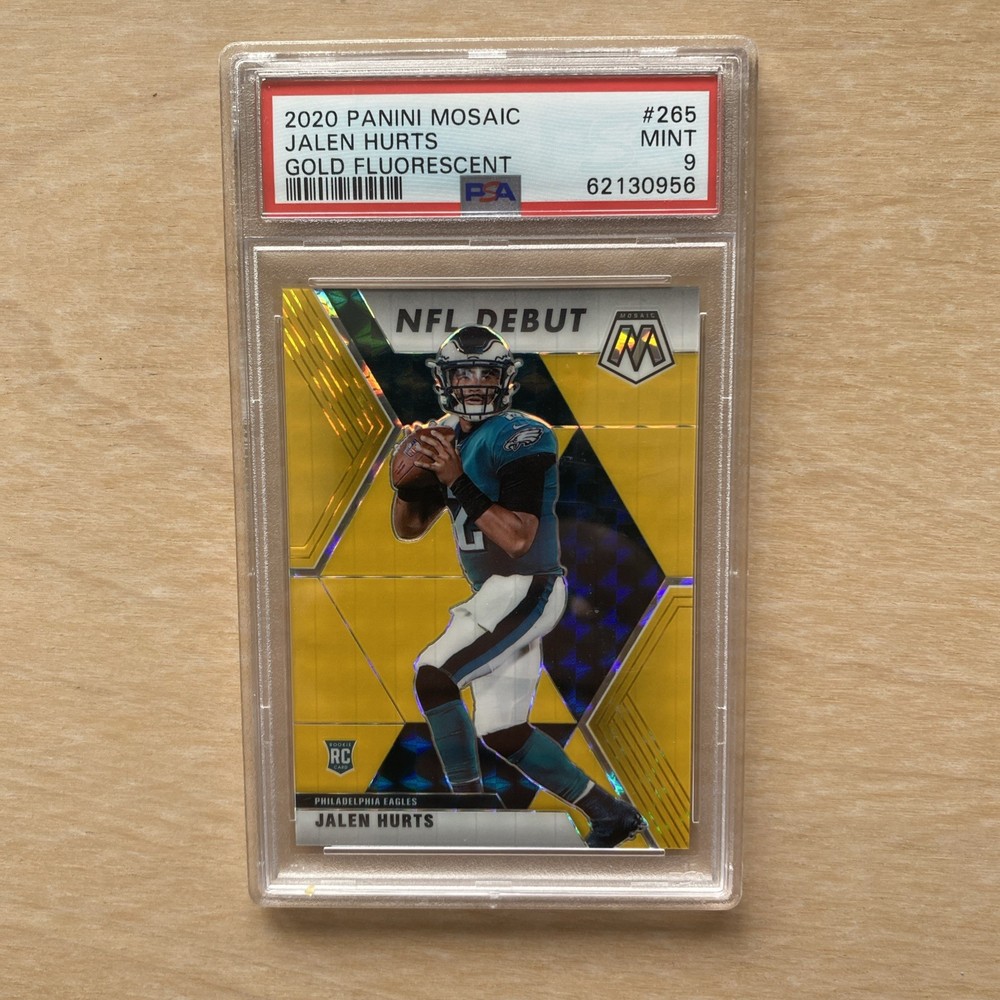 2020 Panini Mosaic Jalen Hurts gold fluorescent /20 psa 9