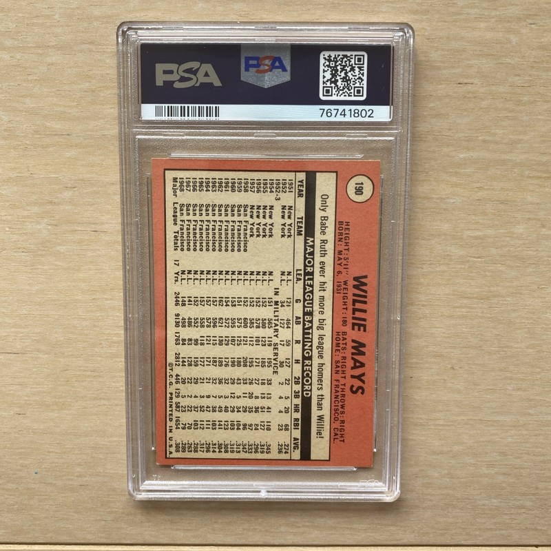 1969 Topps - Willie Mays #190 PSA 8 view 2