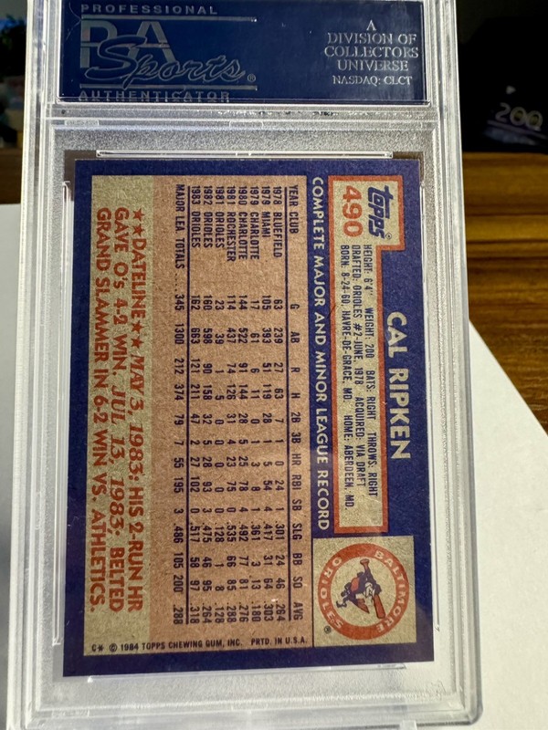 1984 Topps Cal Ripken Jr. #490 Baltimore Orioles HOF - PSA 10 GEM MINT view 2