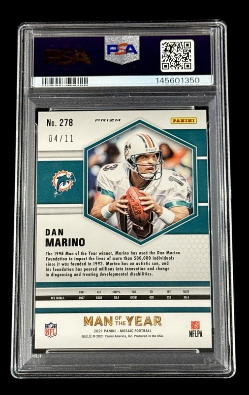 Dan Marino 2021 Panini Mosaic Pink Swirl Prizm #’d/11 PSA 9 MINT HOF Dolphins view 2