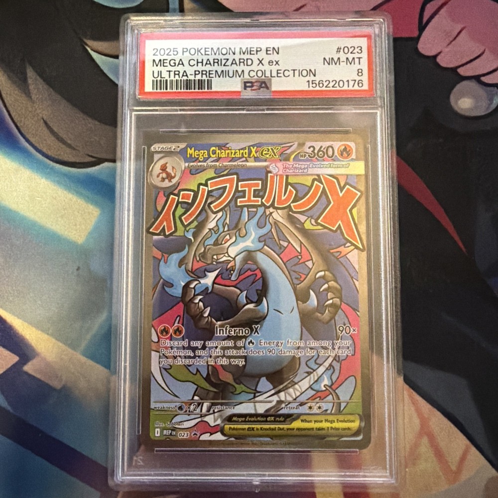 2025 POKEMON MEP EN-ME BLACK STAR PROMO #023 MEGA CHARIZARD X EX UPC PSA 8