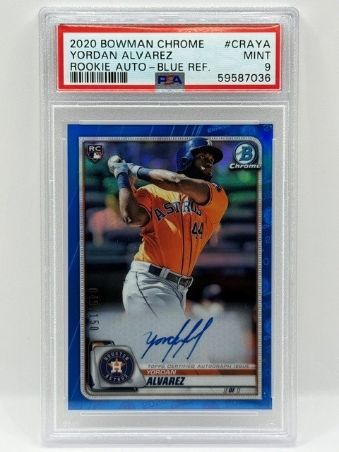 2020 Bowman Chrome Yordan Alvarez Blue Rookie Refractor Auto # /150 PSA 9 Astros