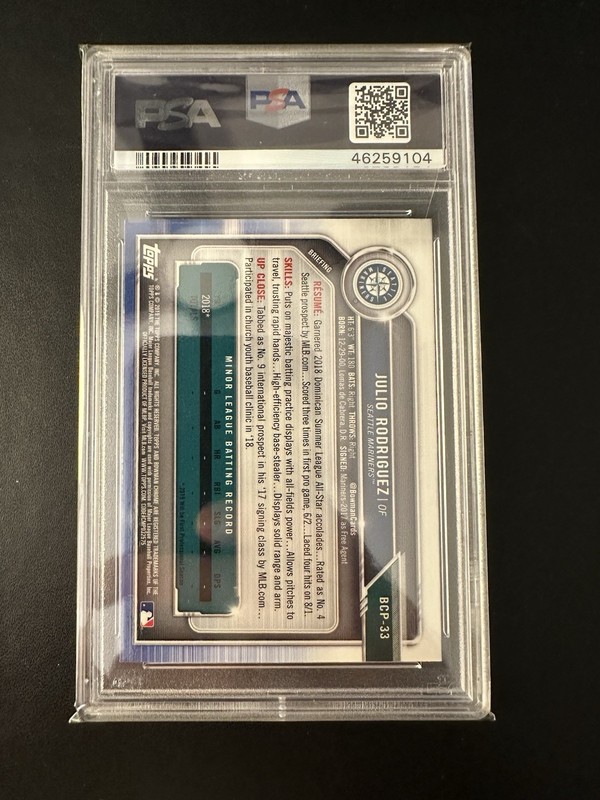 2019 Bowman Chrome Prospects Julio Rodriguez Rookie RC PSA 10 #BCP-33 view 2