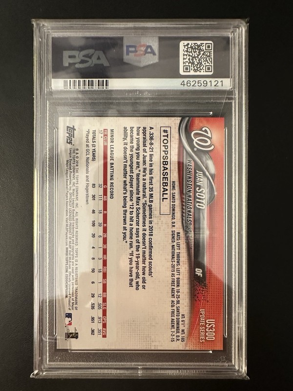 2018 Topps Update Juan Soto Rookie RC  #US300 PSA 10 Gem Mint view 2