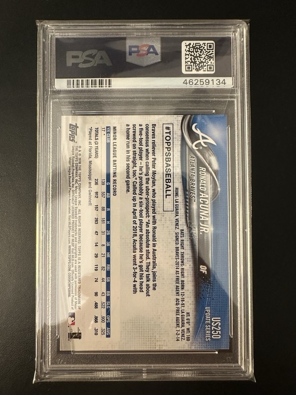 2018 Topps Update Ronald Acuna Jr. Rookie RC #US250 PSA 10 GEM MINT view 2