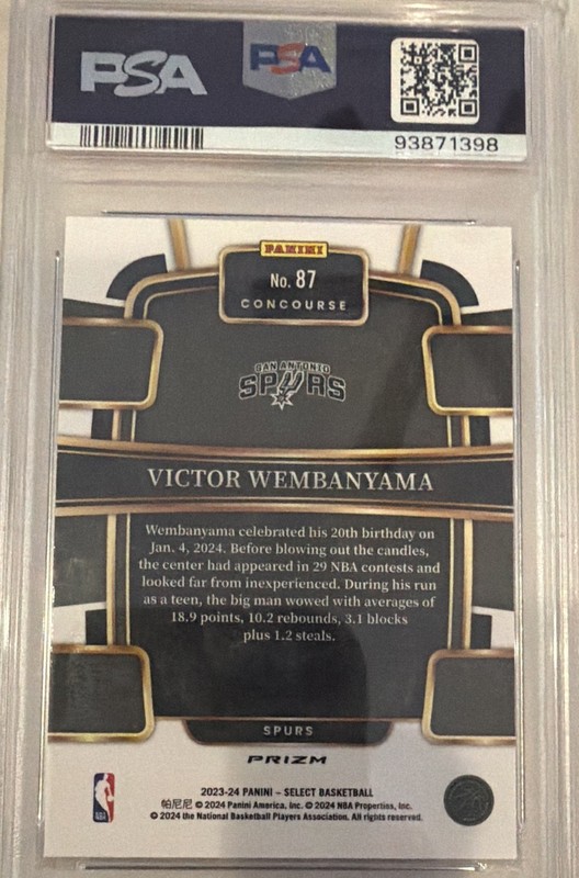 Panini 2023-24 Select Concourse Victor Wembanyama #87 Blue Cracked Ice PSA 9 view 2