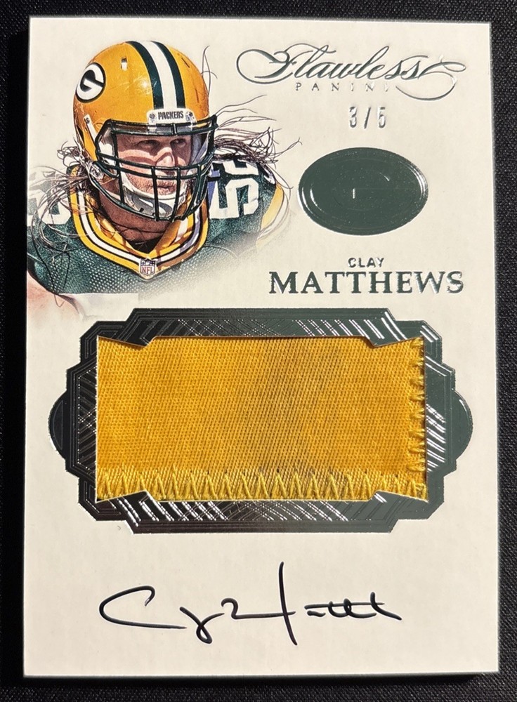 2016 PANINI FLAWLESS CLAY MATTHEWS GAME USED DIRTY PATCH AUTO /5 PACKERS ON CARD view 1