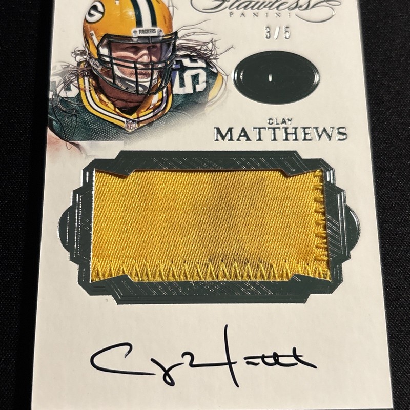2016 PANINI FLAWLESS CLAY MATTHEWS GAME USED DIRTY PATCH AUTO /5 PACKERS ON CARD view 2