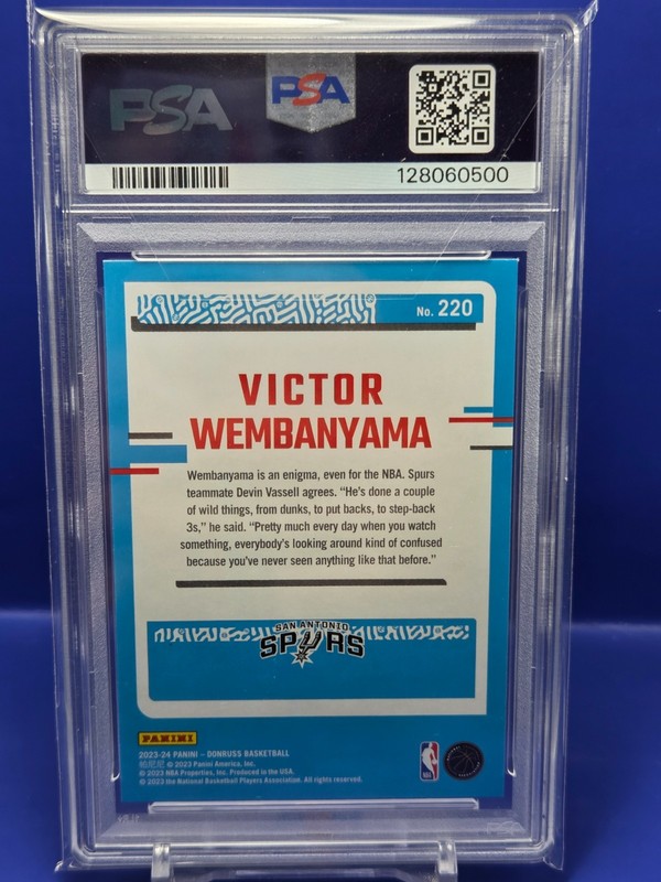 Victor Wembanyama PSA 10 GEM Rated Rookie 2023-24 Panini Donruss #220 RC view 2