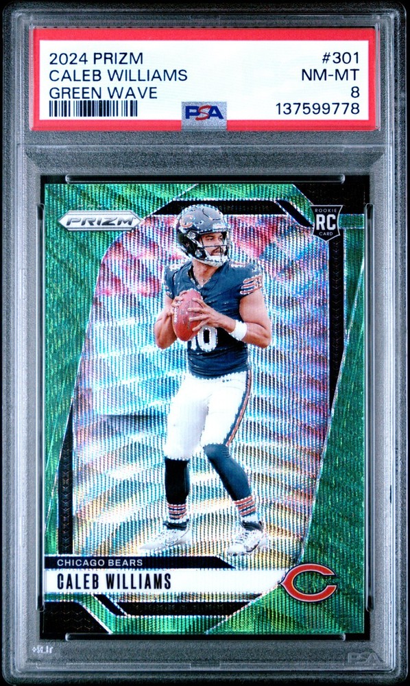 2024 Prizm Caleb Williams Rookie Green Wave Prizm #301 PSA 8 (RC) Bears view 1