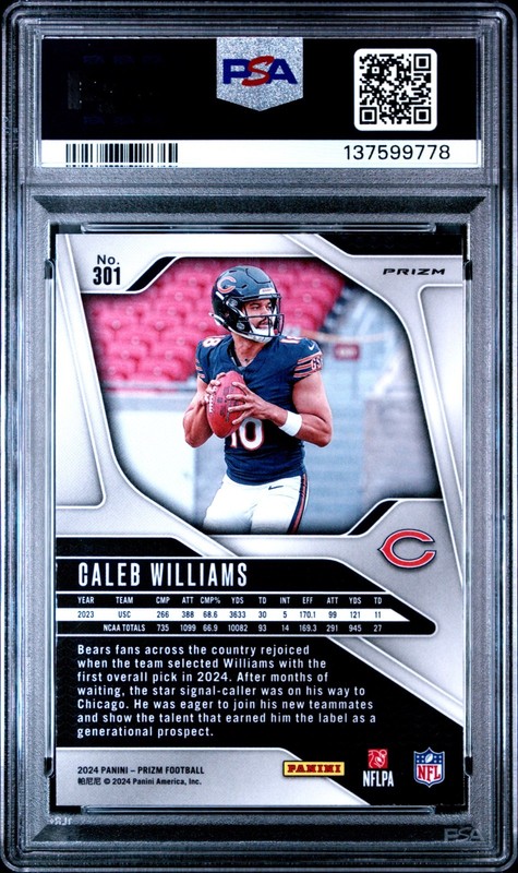 2024 Prizm Caleb Williams Rookie Green Wave Prizm #301 PSA 8 (RC) Bears view 2