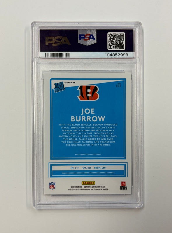 2020 - Optic Silver Holo Prizm - Joe Burrow (RC) - PSA Gem Mt 10 view 2