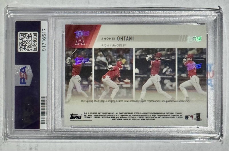 2019 Topps Now Shohei Ohtani Auto PSA 9 Blue /49 Cycle Hit Commemorative view 2