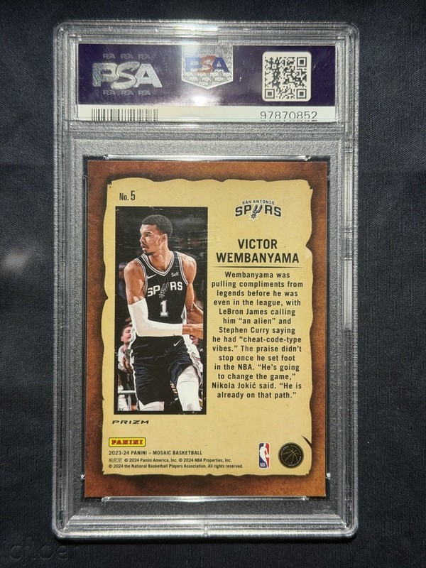 Victor Wembanyama Notoriety Mosaic PSA 9 2023 Panini Mosaic Spurs Rookie RC view 2