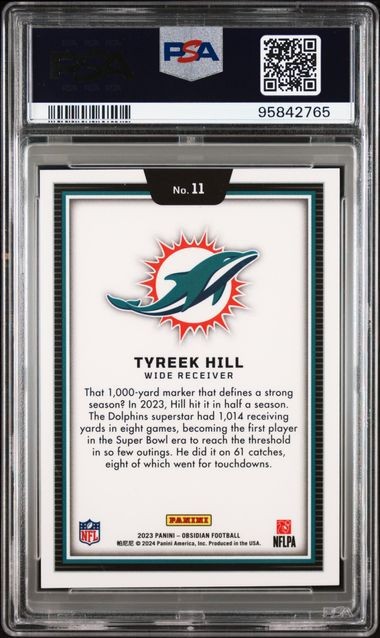 2023 Panini Obsidian Black Color Blast Tyreek Hill #11 Dolphins Chiefs PSA 10 view 2