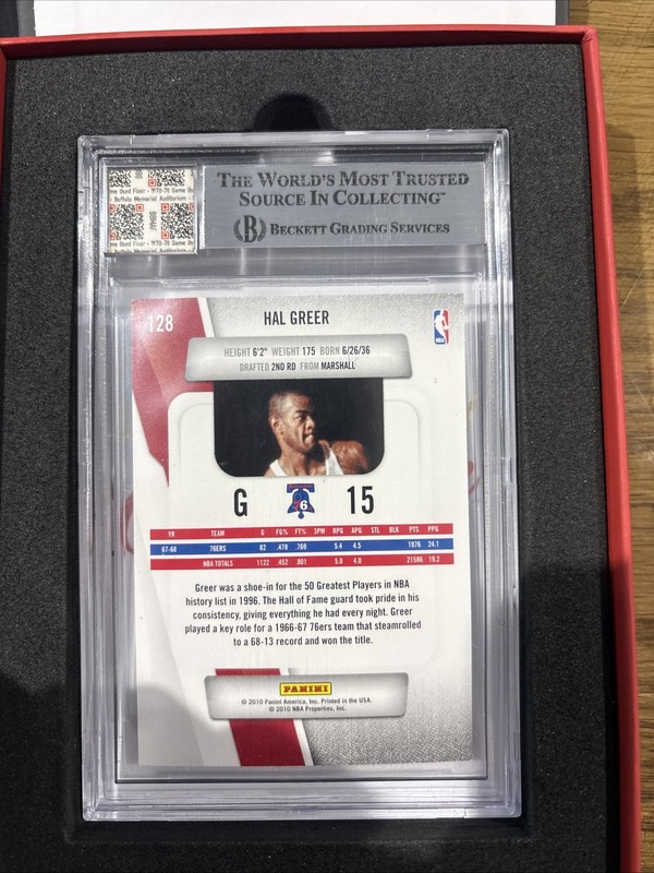 Hal Greer AUTO + GAME USED FLOOR 2010-11 Panini Prestige #128 76ers BGS view 2