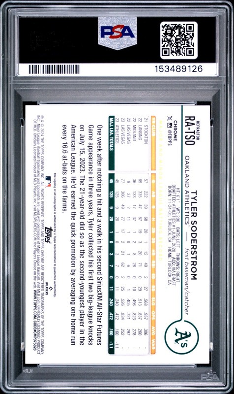 2024 Topps Chrome Tyler Soderstrom Refractor Auto /499 #RA-TSO Rookie PSA 9 view 2