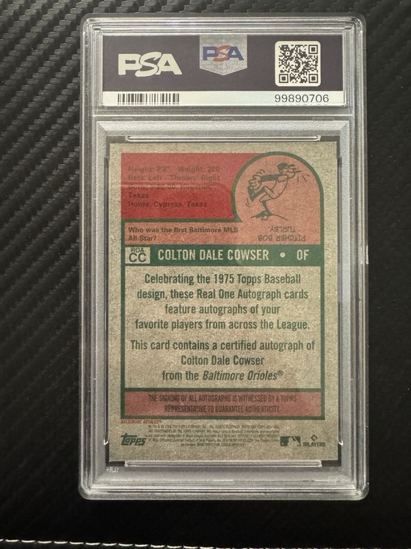 Topps Colton Cowser Orioles 2024 Heritage Real One Rookie Auto #ROA-CC PSA 9 view 2