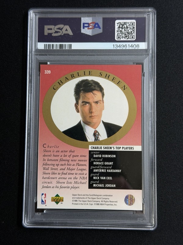 Charlie Sheen Signed 1995 Upper Deck Michael Jordan PSA/DNA Authentic Auto 10 view 2