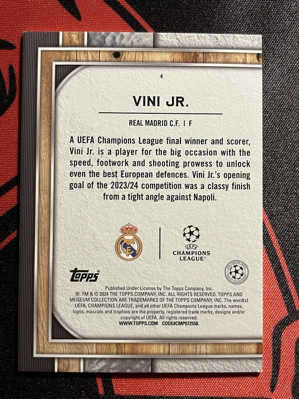 2023-24 Topps museum soccer Red refractor 25/25  -Vinicius Jr. view 2