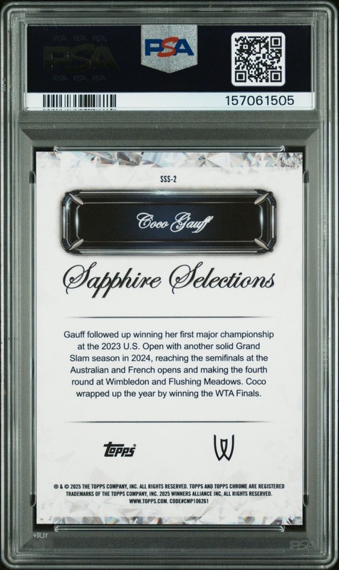2025 Topps Sapphire Tennis Coco Gauff Sapphire Selections Black #01/10 PSA 10 view 2