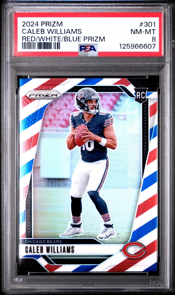 2024 Panini Prizm #301 Caleb Williams Red/White/Blue Prizm PSA 8