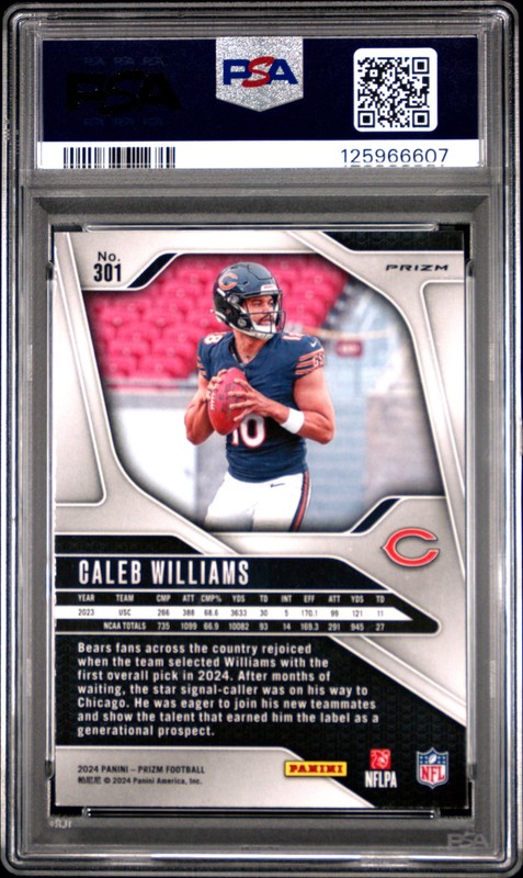 2024 Panini Prizm #301 Caleb Williams Red/White/Blue Prizm PSA 8 view 2