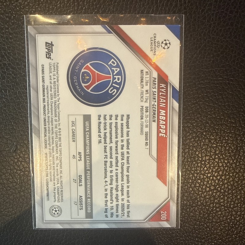 2021-22 Topps Champions League #200 Kylian Mbappe Speckle Foil Paris St. Germain view 2