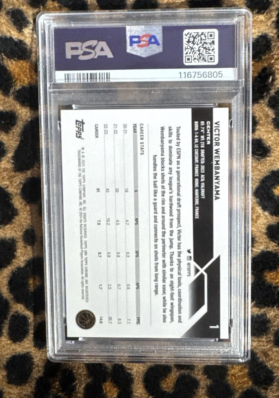 2023-24 Topps Chrome - Victor Wembanyama #1 Blue Basketball Refractor (RC) PSA 9 view 2