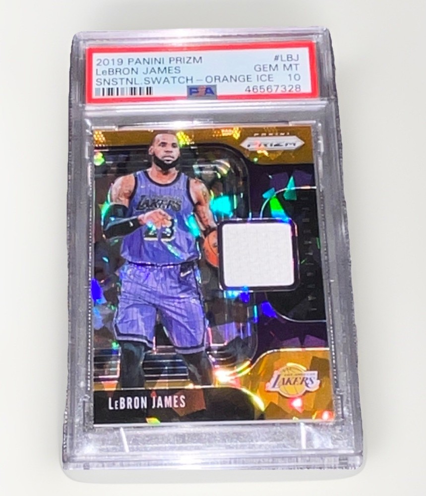 Panini Prizm 2019-20 LeBron James Sensational Swatches Orange Ice #SS-LBJ PSA 10