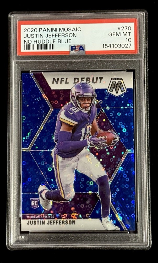 Justin Jefferson 2020 Mosaic No Huddle Blue Prizm #’d/75 PSA 10 GEM MINT